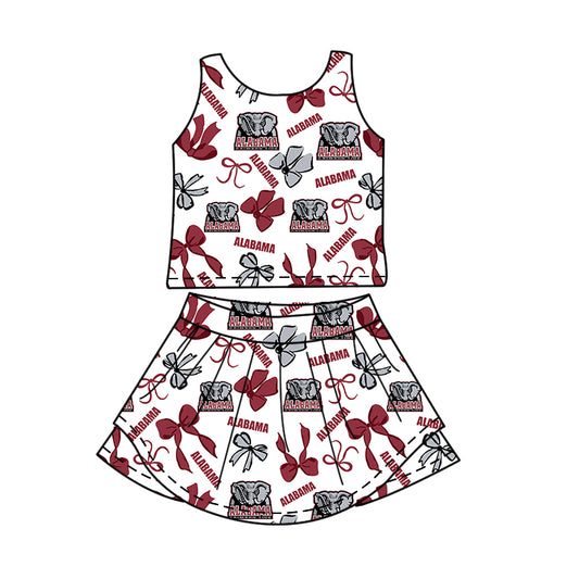 Preorder (moq 5)Baby Girls Sleeveless Alabama Bows Top Skirt Shorts Team Clothes Sets