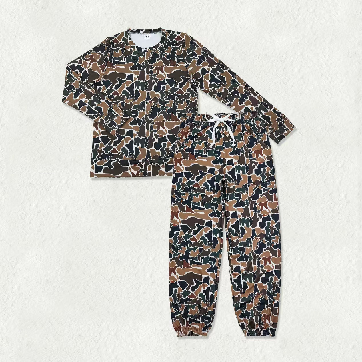Adult Women Southern Dark Brown Camo Shirts Pockets Joggers Yoga Active Clothes Sets