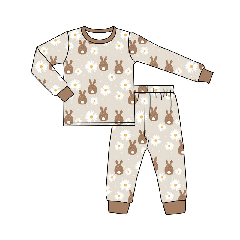 Preorder (moq 20)Baby Girls Bamboo Rabbit Eggs Daisy Easter Pants Pajamas Sets