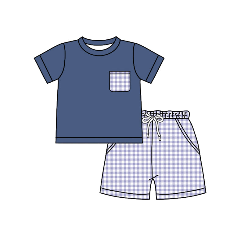 Preorder (moq 5)Baby Boys Grey Shirt Top Checked Pockets Shorts Clothes Set