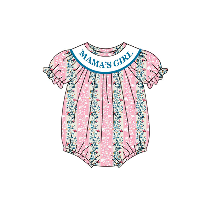 Preorder(moq 5)Baby Infant Girls Mama's Girl Pink Flowers Print Short Sleeve Rompers