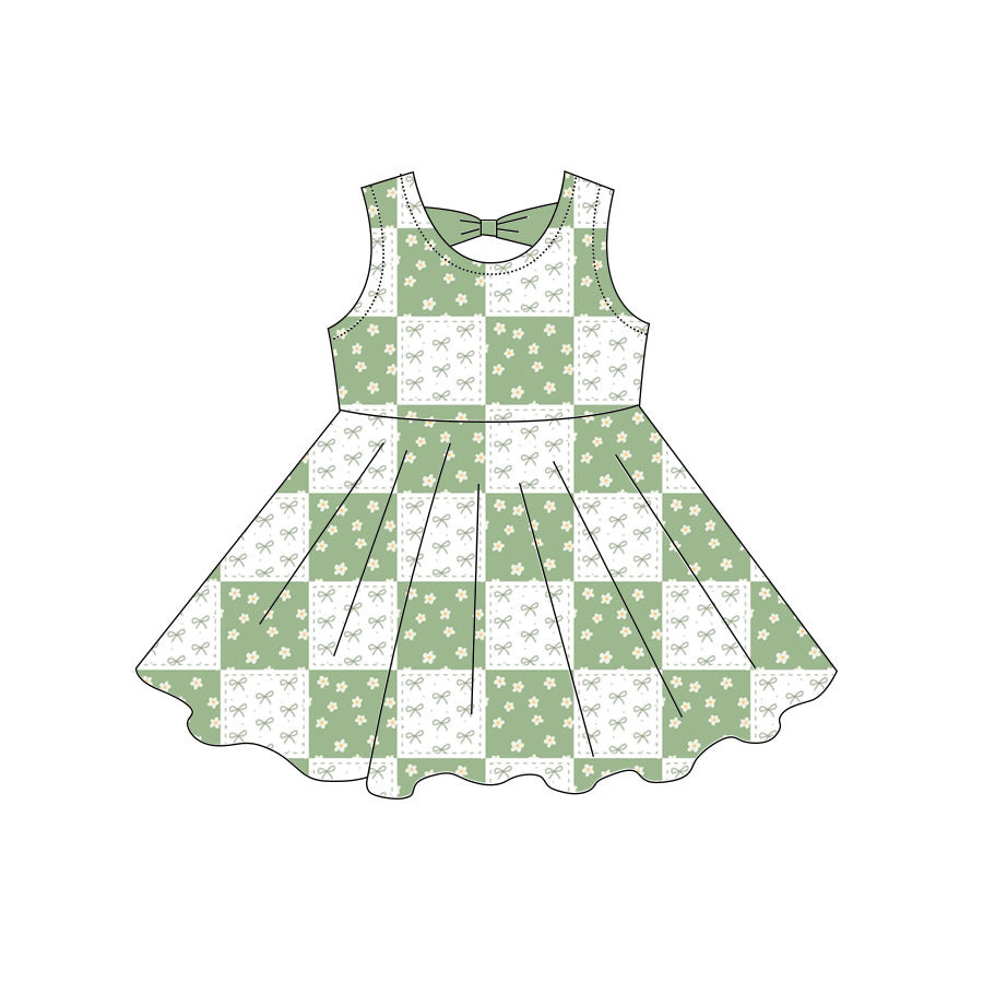 Preorder moq 5 Baby Girls Sleeveless Bows Flowers Checked Knee Length Dresses
