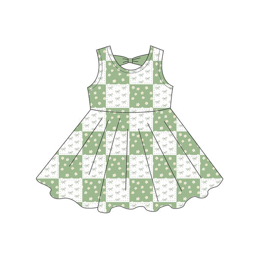 Preorder moq 5 Baby Girls Sleeveless Bows Flowers Checked Knee Length Dresses