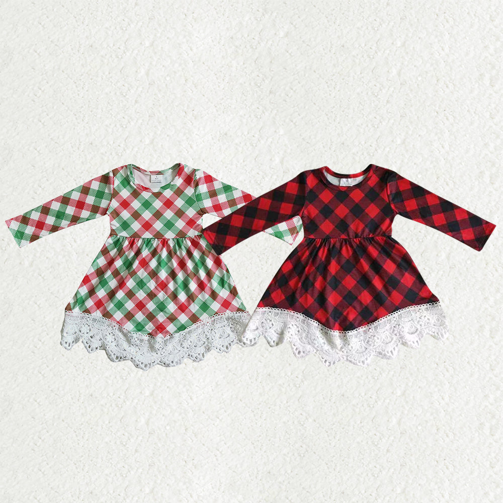 Sibling Baby Girls Long Sleeve Checked Christmas Ruffle Knee Length Dresses