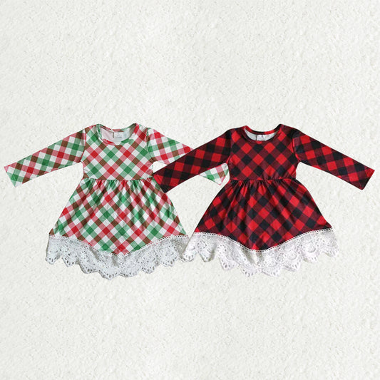 Sibling Baby Girls Long Sleeve Checked Christmas Ruffle Knee Length Dresses