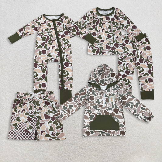 Sibling Baby Boys Turkey Ducks Camo Hunting Pajamas Sets Zipper Rompers Hoodies Top Shorts Bottom