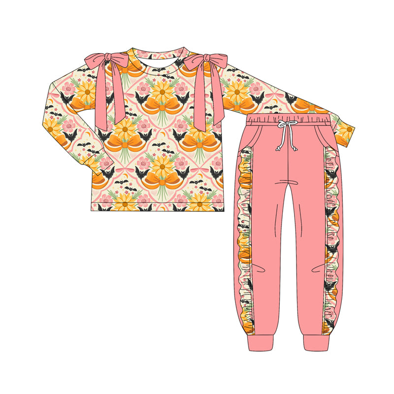 Preorder (moq 5)Baby Girls Long Sleeves Flowers Bows Plaid Top Pockets Pant Clothes Set