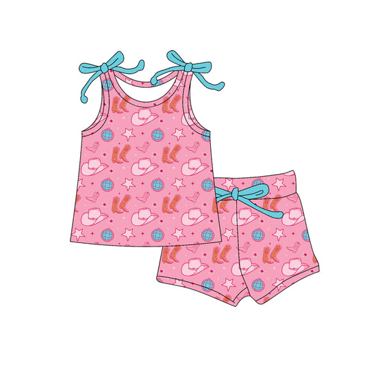 Preorder (moq 5)Baby Girls Boots Hats Cactus Top Shorts Western Clothes Set