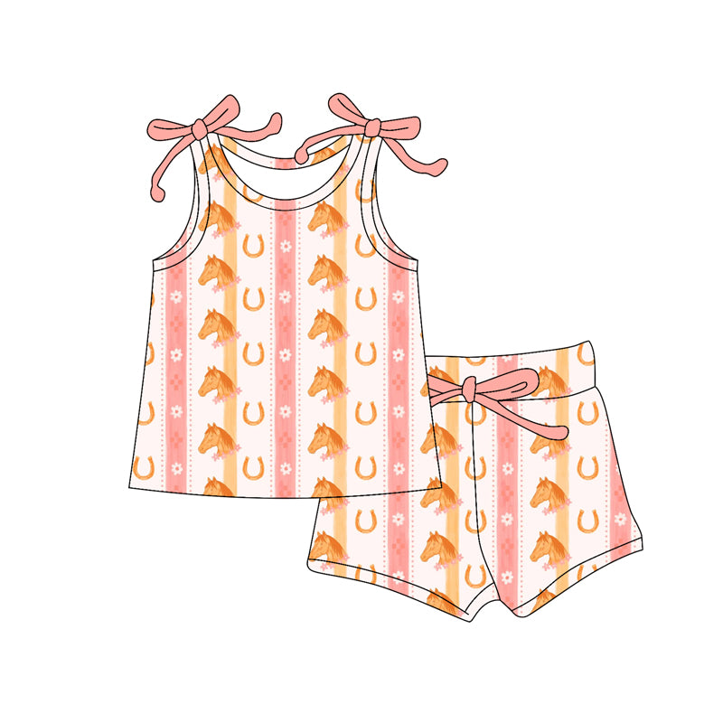 Preorder (moq 5)Baby Girls Flowers Shoes Stripe Top Shorts Western Clothes Sets