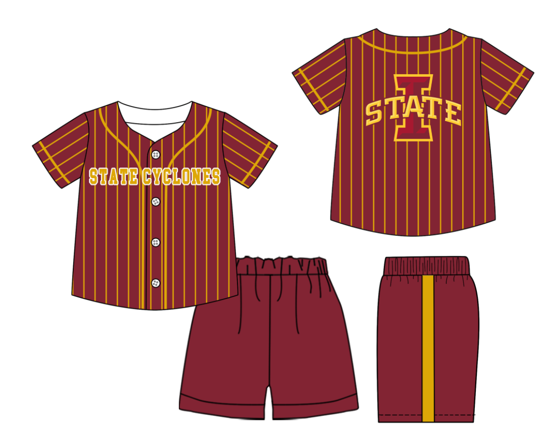 Preorder (moq 5)Baby Boys Yellow Stripe State Cyclones Button Top Shorts Team Clothes Sets