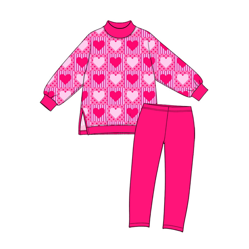 Preorder (moq 5) Baby Girl Clothes Valentine Pink Red Heart Stripe Polka Dot Grid Print Long Sleeve Top Pant Set