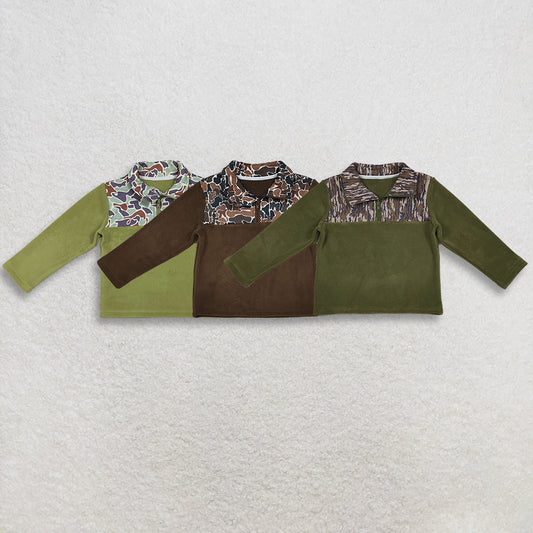 Sibling Baby Boys Long Sleeve  Camo Zipper Western Pullover Sherpa Tops