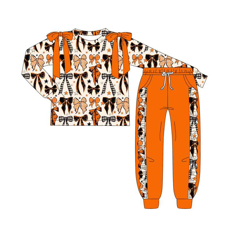 Preorder (moq 5)Baby Girls Long Sleeves Colorful Bows Stars Plaid Top Pockets Legging Pants Set