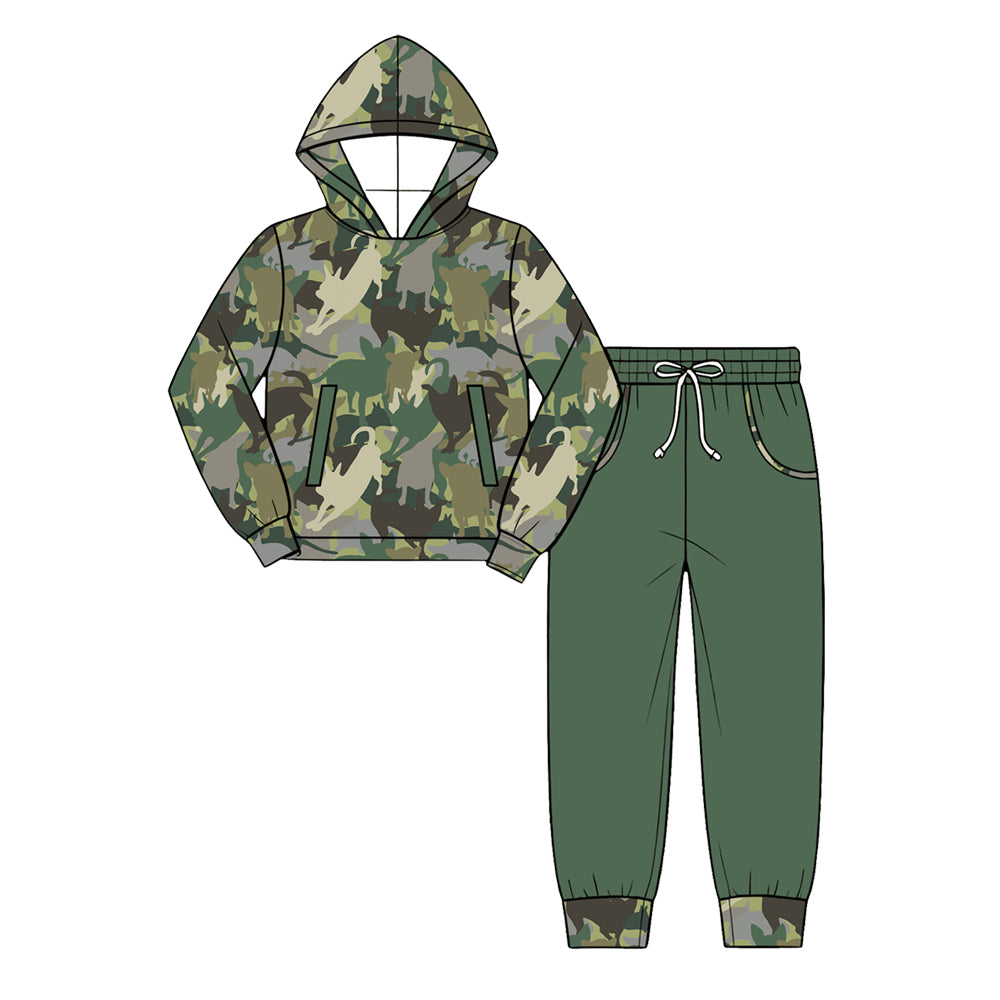 Preorder (moq 5) Baby Boy Clothes Camo Hunting Animal Print Long Sleeve Hoodie Jogger Pant Set