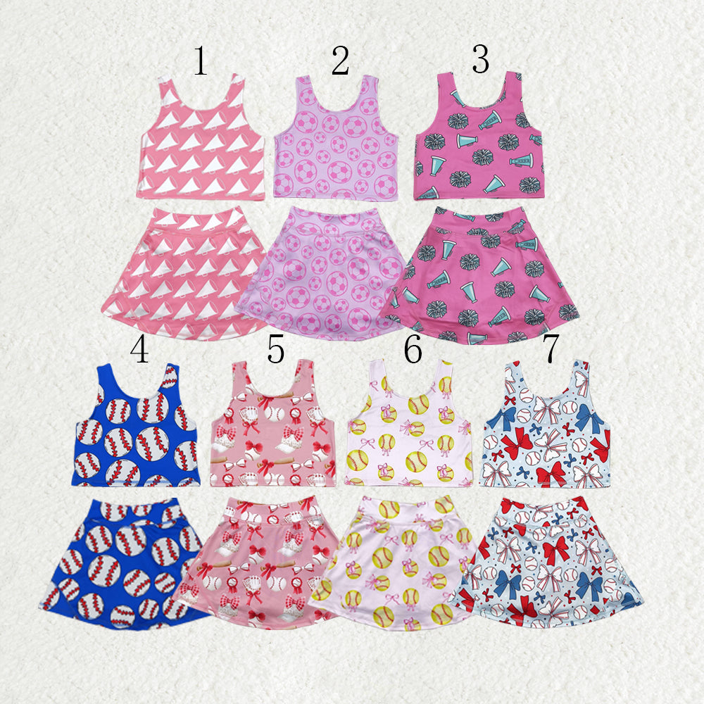 Sibling Baby Girls Football Baseball Cheer Yoga Active Wear Top Shorts Skirts Clothes Sets