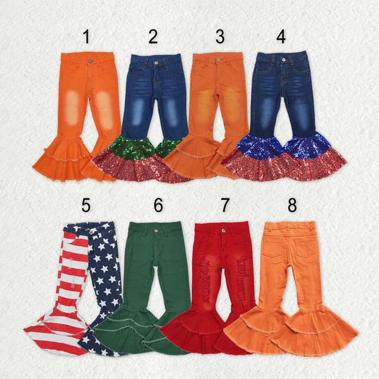 Sibling Baby Girls July 4th Bell Bottom Denim Pants Jeans