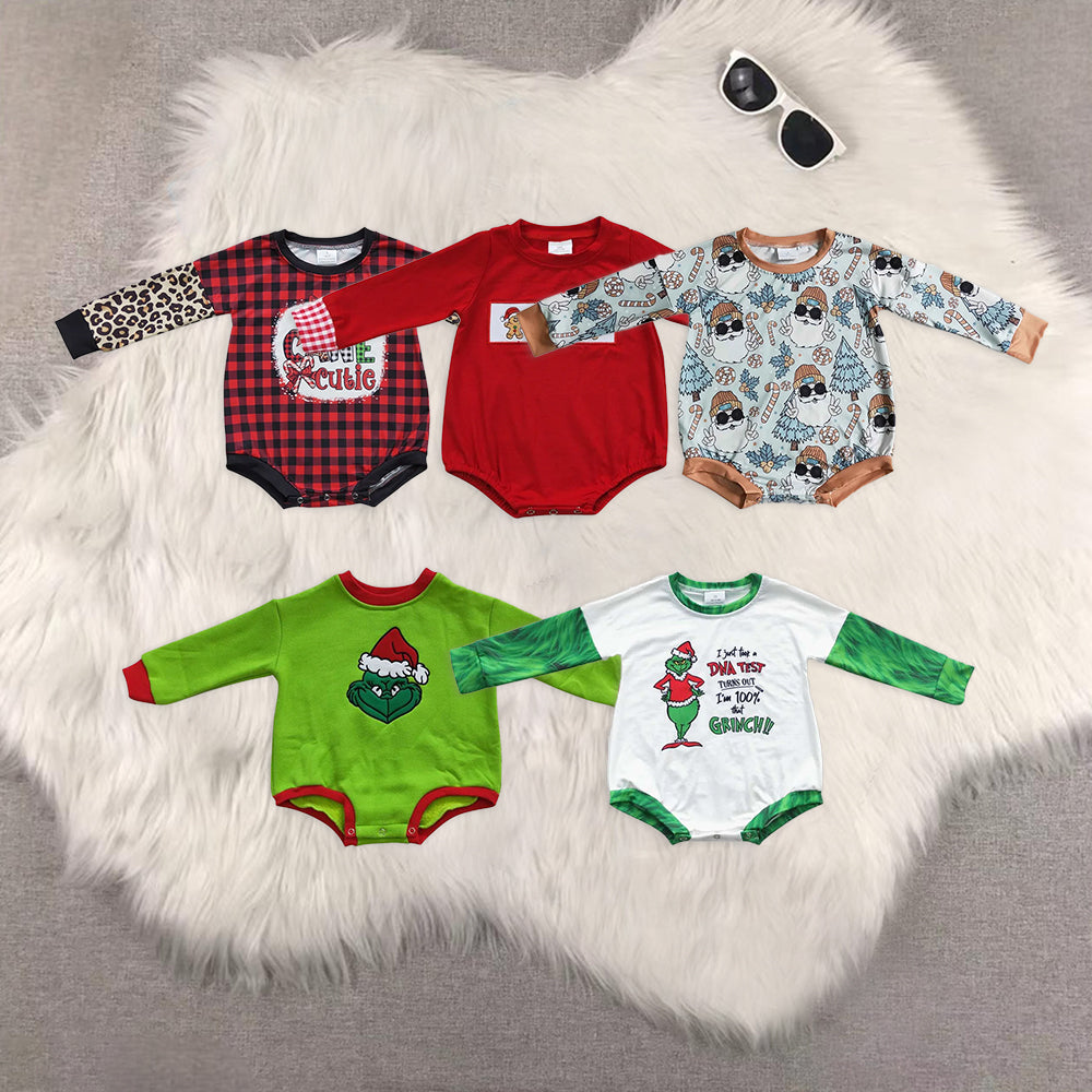 Sibling Baby Kids Christmas Candy Cane Santa Long Sleeves Rompers
