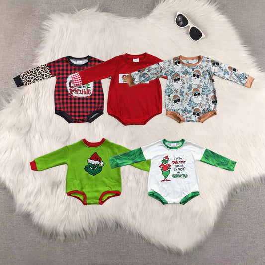 Sibling Baby Kids Christmas Candy Cane Santa Long Sleeves Rompers