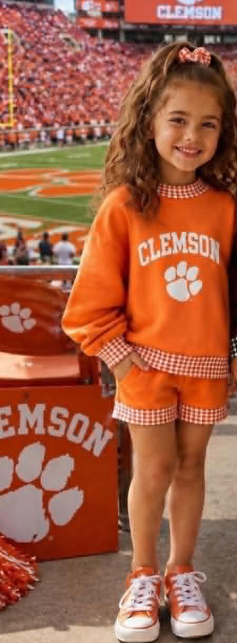 Preorder moq 5 Baby Girls Clemson Shirt Top Shorts Outfits Clothes Set