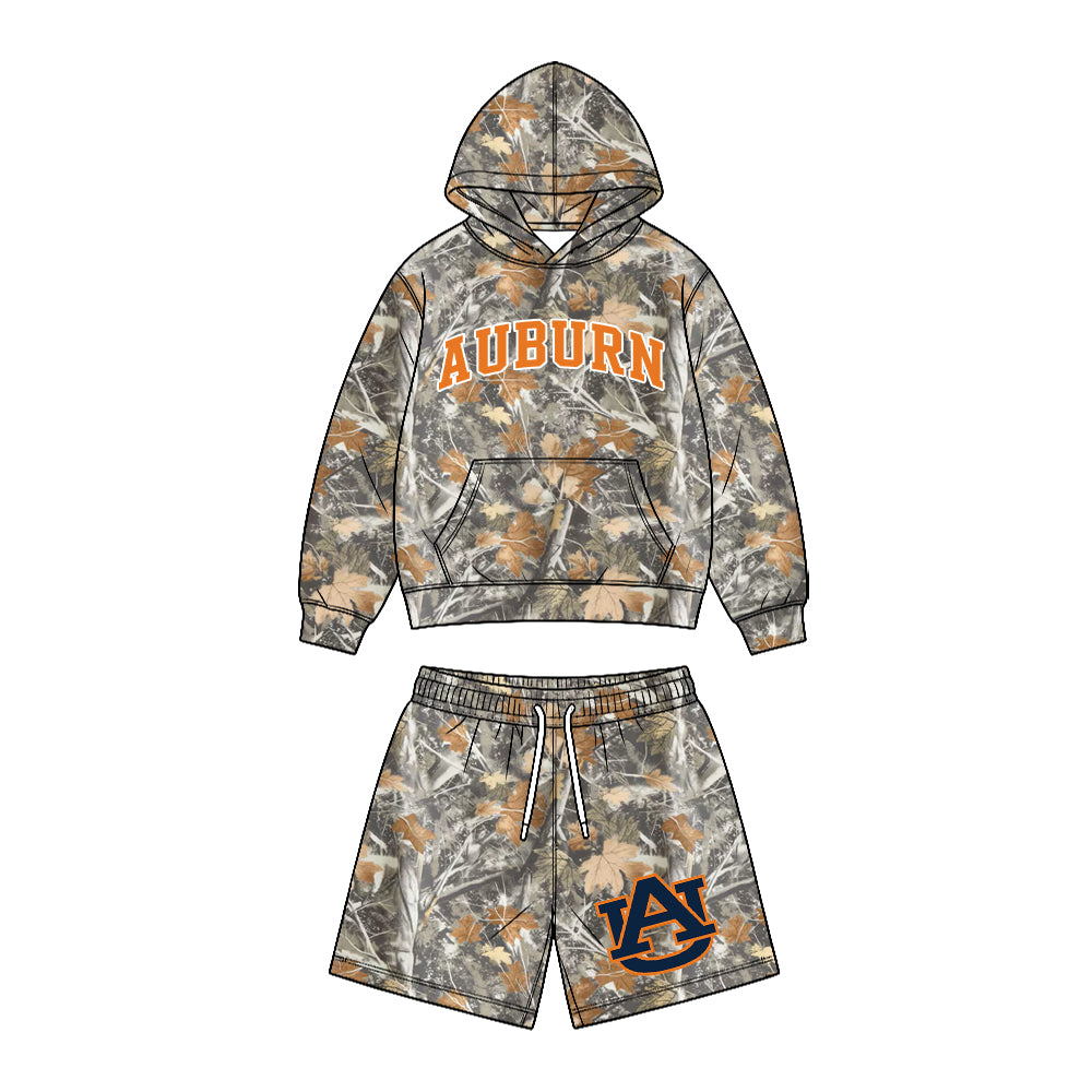 Preorder (moq 5) Baby Boys Leaves Camo Auburn Pocket Hoodie Short Team Clothes Sets