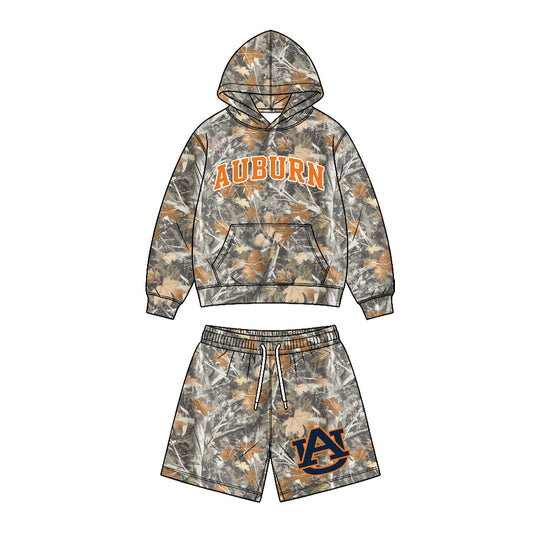 Preorder (moq 5) Baby Boys Leaves Camo Auburn Pocket Hoodie Short Team Clothes Sets