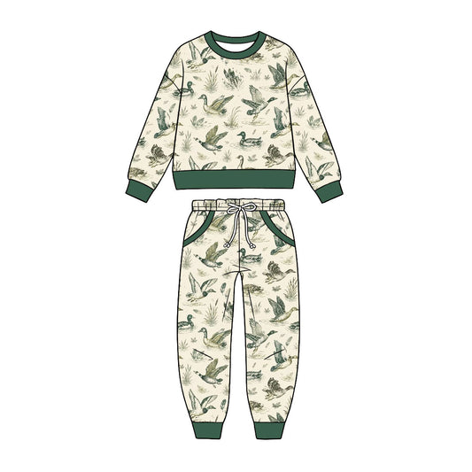Preorder (moq 5) Baby Boy Duck Hunting Wetland Reed Print Long Sleeve Sweatshirt Jogger Pant Set