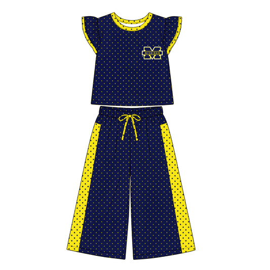 Preorder (moq 5)Baby Girls Flutter Sleeve Polka Dots Top Flare Pants Team Clothes Sets