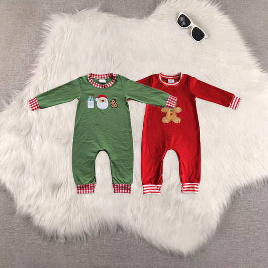Sibling Baby Boys Long Sleeves Gingerbread Santa Christmas Rompers