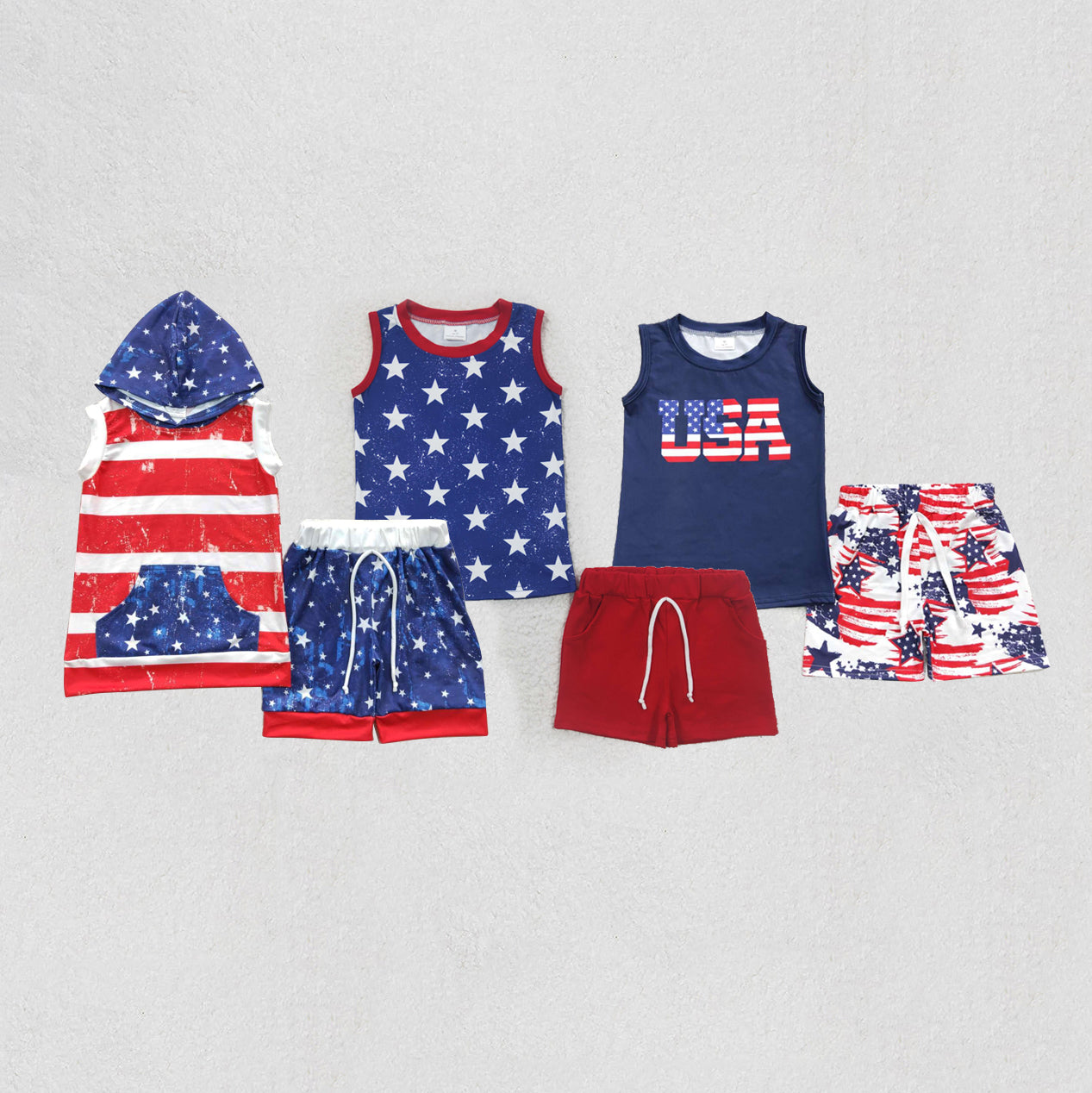 Sibling Baby Boys 4th Of July Stars Sleeveless Tee Shirts Shorts Sets