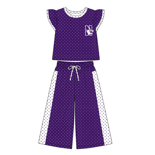 Preorder (moq 5)Baby Girls Flutter Sleeve Polka Dots Top Flare Pants Team Clothes Sets