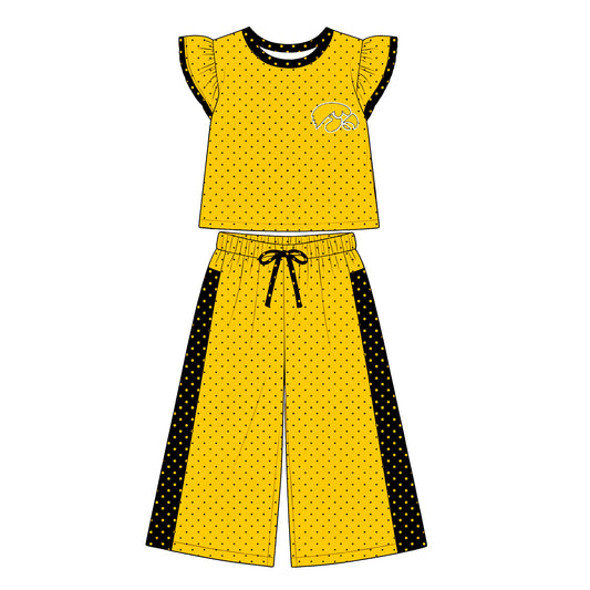 Preorder (moq 5)Baby Girls Flutter Sleeve Polka Dots Top Flare Pants Team Clothes Sets