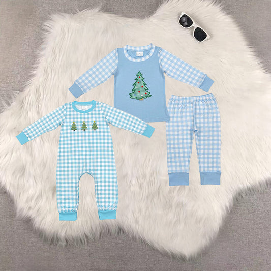 Sibling Baby Boys Embroidery Christmas Tree Shirt Pants Pajamas Clothes Sets Rompers