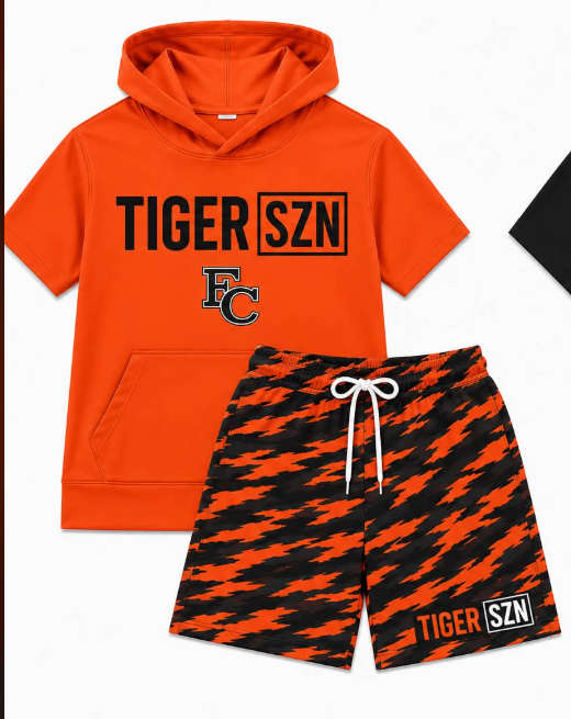 Preorder (moq 5) Baby Boys Orange Tiger SZN Hoodie Short Team Clothes Sets