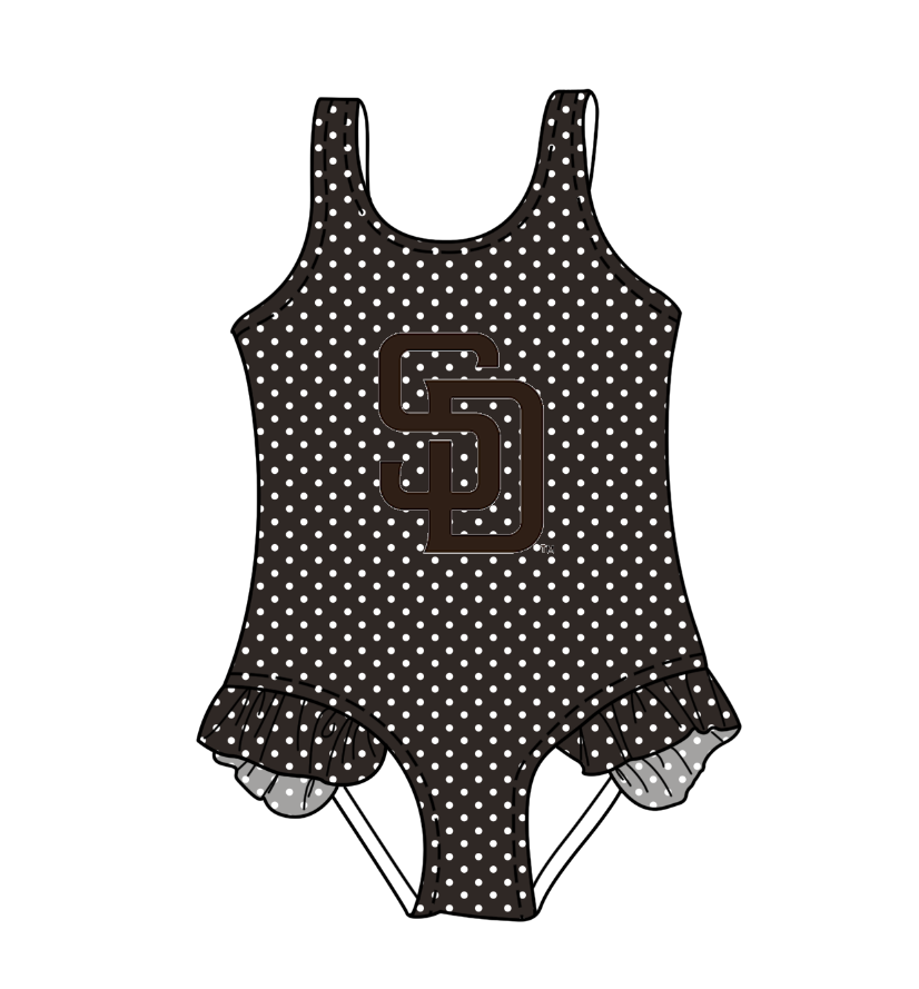 Preorder moq 5 Baby Girls Sleeveless Black Polka Dots SD Swimsuits