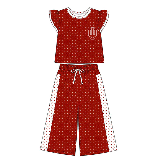 Preorder (moq 5)Baby Girls Flutter Sleeve Polka Dots Top Flare Pants Team Clothes Sets