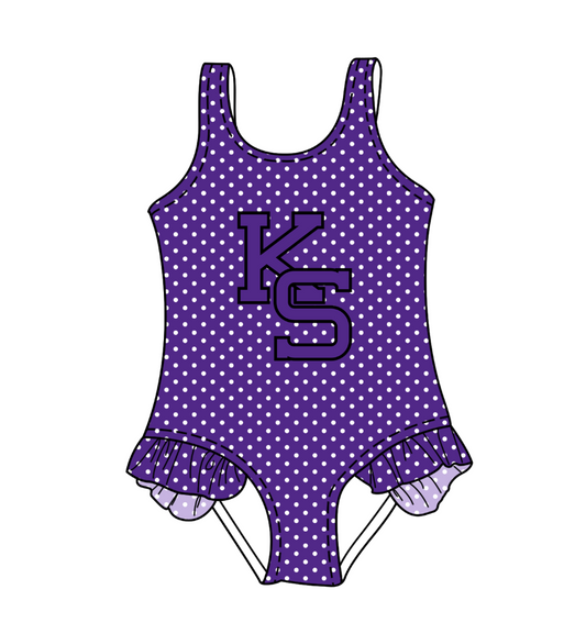 Preorder moq 5 Baby Girls Sleeveless Purple Polka Dots KS Swimsuits