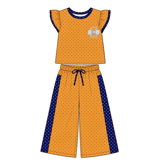 Preorder (moq 5)Baby Girls Flutter Sleeve Polka Dots Top Flare Pants Team Clothes Sets