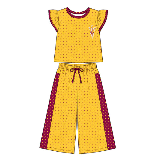 Preorder (moq 5)Baby Girls Flutter Sleeve Polka Dots Top Flare Pants Team Clothes Sets