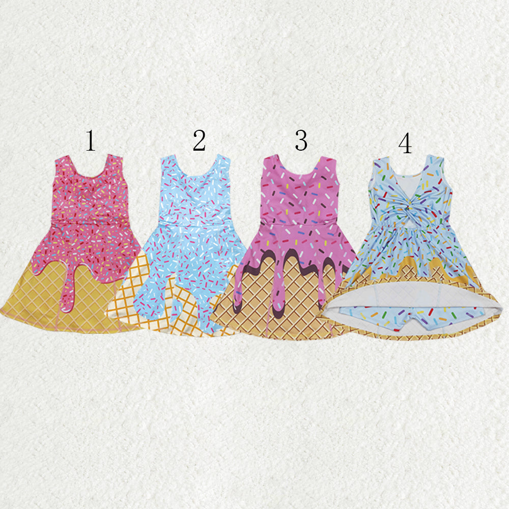 Sibling Baby Girls Ice-cream Drip Yoga Skort Knee Length Dresses