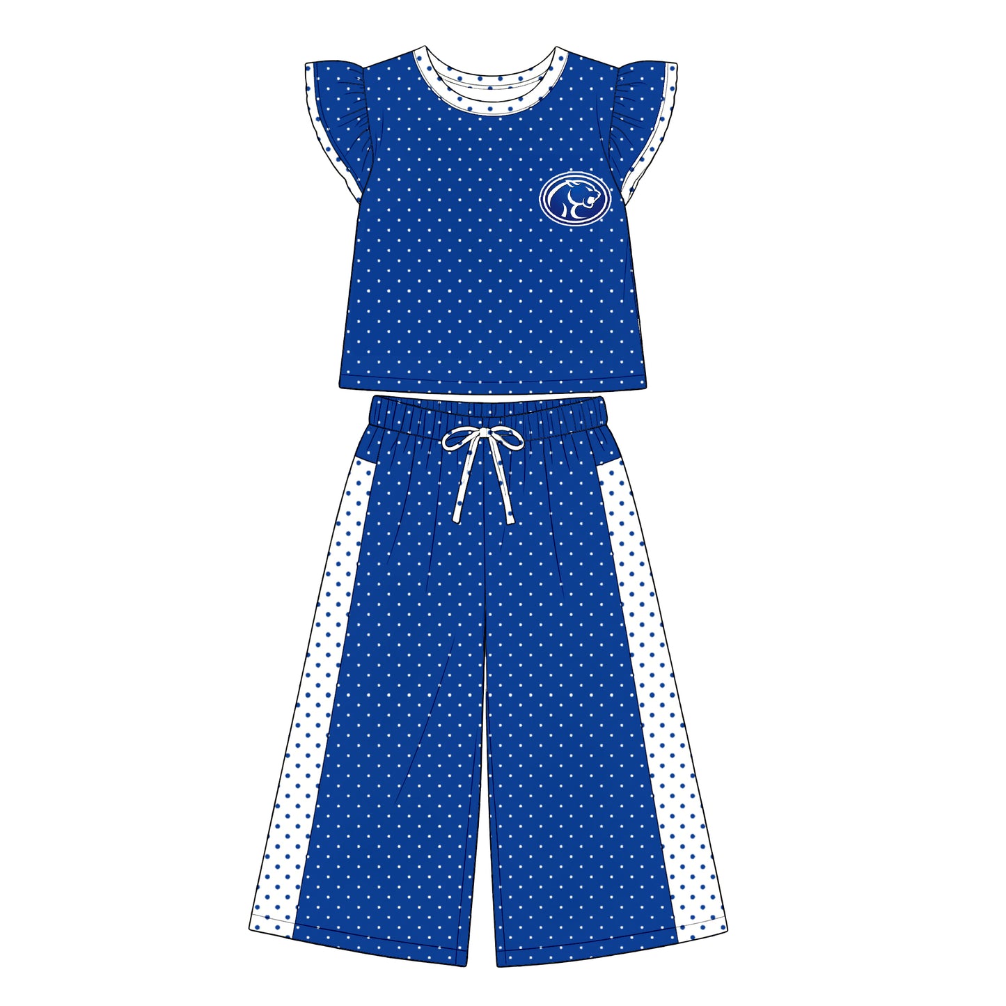 Preorder (moq 5)Baby Girls Flutter Sleeve Polka Dots Top Flare Pants Team Clothes Sets
