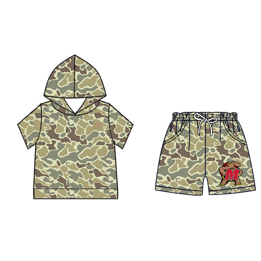 Preorder (moq 5)Baby Boys Khaki Camo M Testudo Hoodie Pockets Short Team Clothes Set