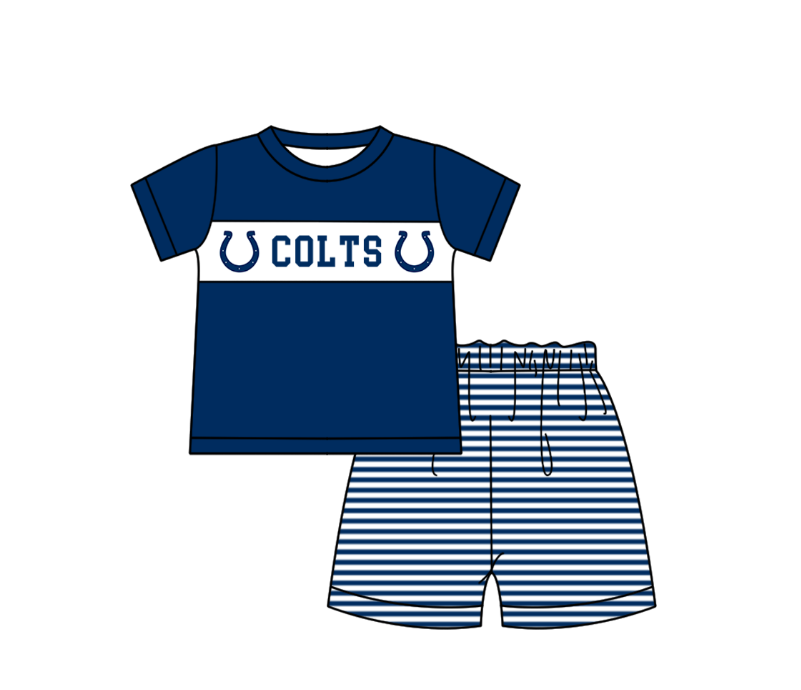Preorder (moq 5)Baby Boys Hot Blue Short Sleeve Colts Top Stripe Shorts Team Clothes Sets