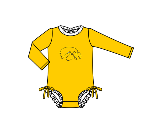 Preorder moq 5 Baby Girls Yellow Long Sleeve Eagles Team Swimsuits
