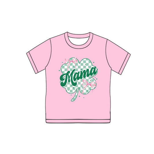 Preorder(moq 8) Adult Women Pink Clovers Bow Mama St Patrick Tee Shirts Top