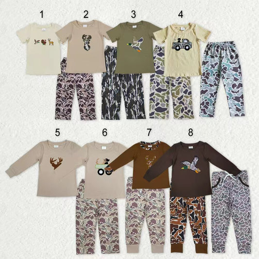 Sibling Baby Boys Embroidery Camo Deer Dogs Ducks Top Pockets Pants Hunting Clothes Sets