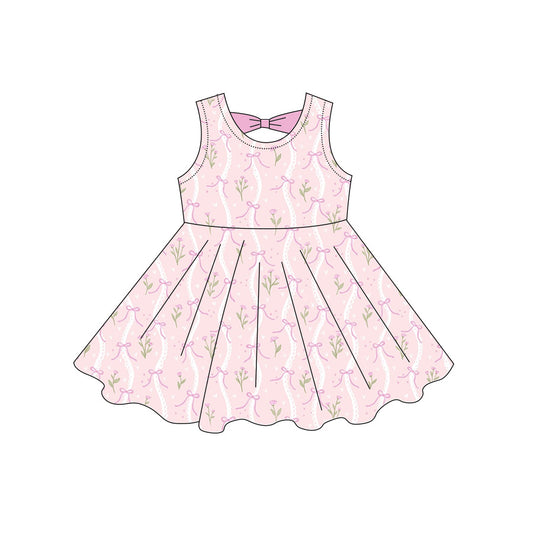 Preorder moq 5 Baby Girls Sleeveless Bows Flowers Knee Length Dresses