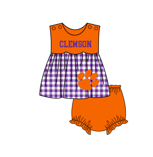 Preorder moq 5 Baby Girls Clemson Tunic Bummies Short Team Clothes Set