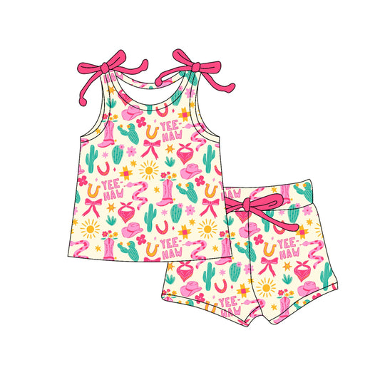 Preorder (moq 5)Baby Girls Boots Hats Cactus Top Shorts Western Clothes Sets