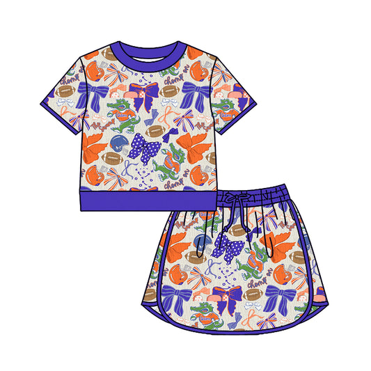 Preorder (moq 5)Baby Girls Bows Footballs Crocodiles Top Skirt Shorts Team Clothes Sets