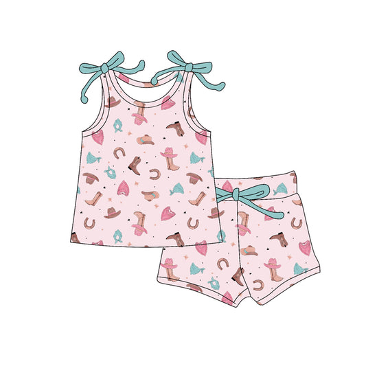 Preorder (moq 5)Baby Girls Boots Hats Cactus Top Shorts Western Clothes Set